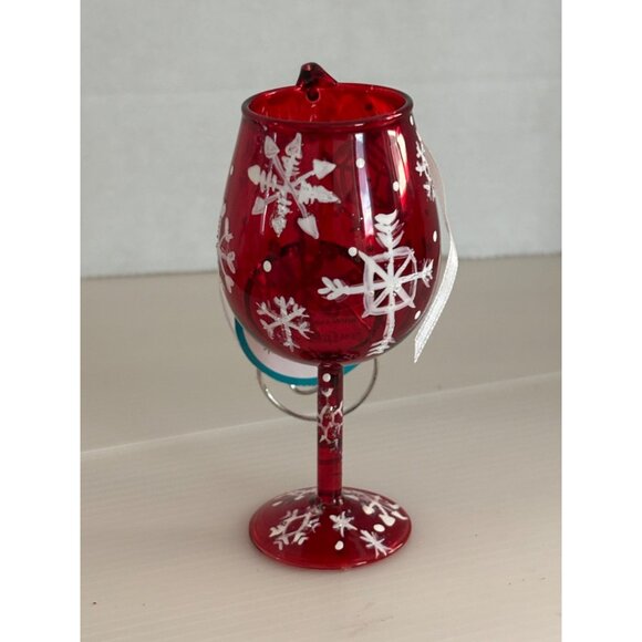 Lolita Love My Mini-Wine Ornament Ruby Snowflake Christmas Decor Glass Red - Picture 4 of 4